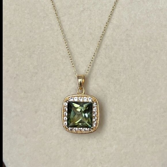18k Gold Over Silver Mystic Topaz LC White Sapphire Pendant Necklace, 18" $575 - Picture 1 of 11